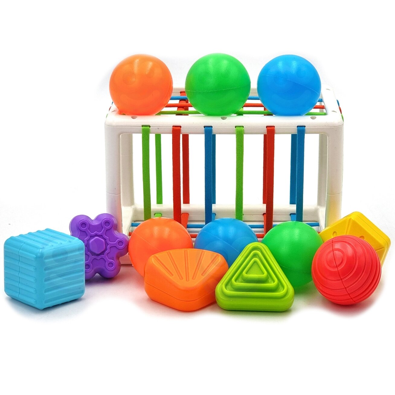 WOOPIE BABY Elastingas sensorinis kubas-rūšiuoklis vaikams Spalvotos formos 13 vnt. 8