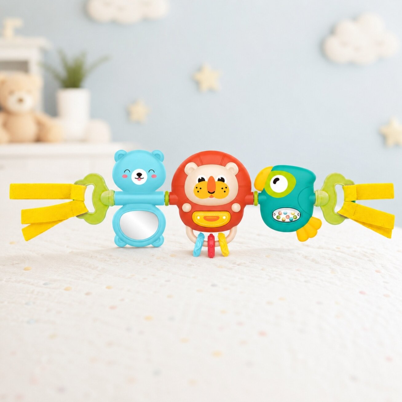 WOOPIE BABY vežimėlio/lovytės pakabinamas sensorinis žaislas grojantis barškutis su veidrodėliu 6m+ 2 WOOPIE BABY vežimėlio/lovytės pakabinamas sensorinis žaislas grojantis barškutis su veidrodėliu 6m+ 2