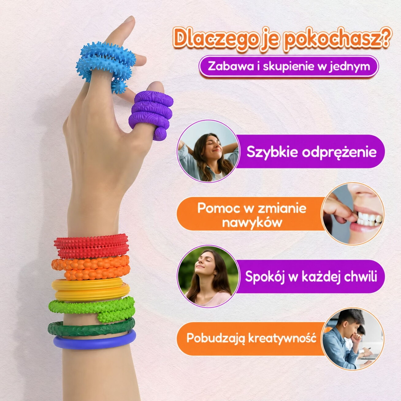 WOOPIE sensorinių antistresinių lazdelių rinkinys, 8 vnt., skirtingi paviršiai 2