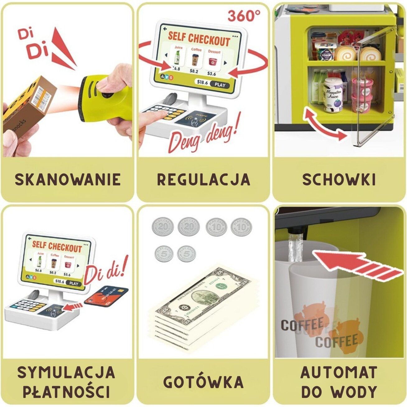 WOOPIE Savitarnos parduotuvės kasa Mini Market ekspresas priedai 1 WOOPIE Savitarnos parduotuvės kasa Mini Market ekspresas priedai 1