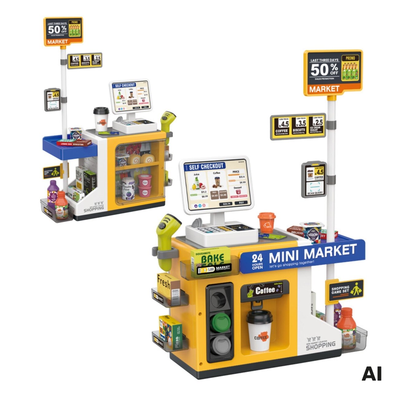 WOOPIE Parduotuvė Mini Market Interaktyvus kasos aparatas Skeneris Priedai Garsai Šviesa 4 WOOPIE Parduotuvė Mini Market Interaktyvus kasos aparatas Skeneris Priedai Garsai Šviesa 4