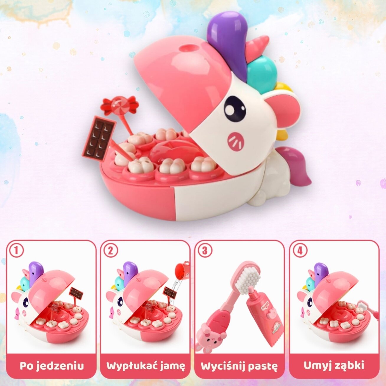 WOOPIE Mažojo odontologo rinkinys Vienaragio galva priedai 3 WOOPIE Mažojo odontologo rinkinys Vienaragio galva priedai 3
