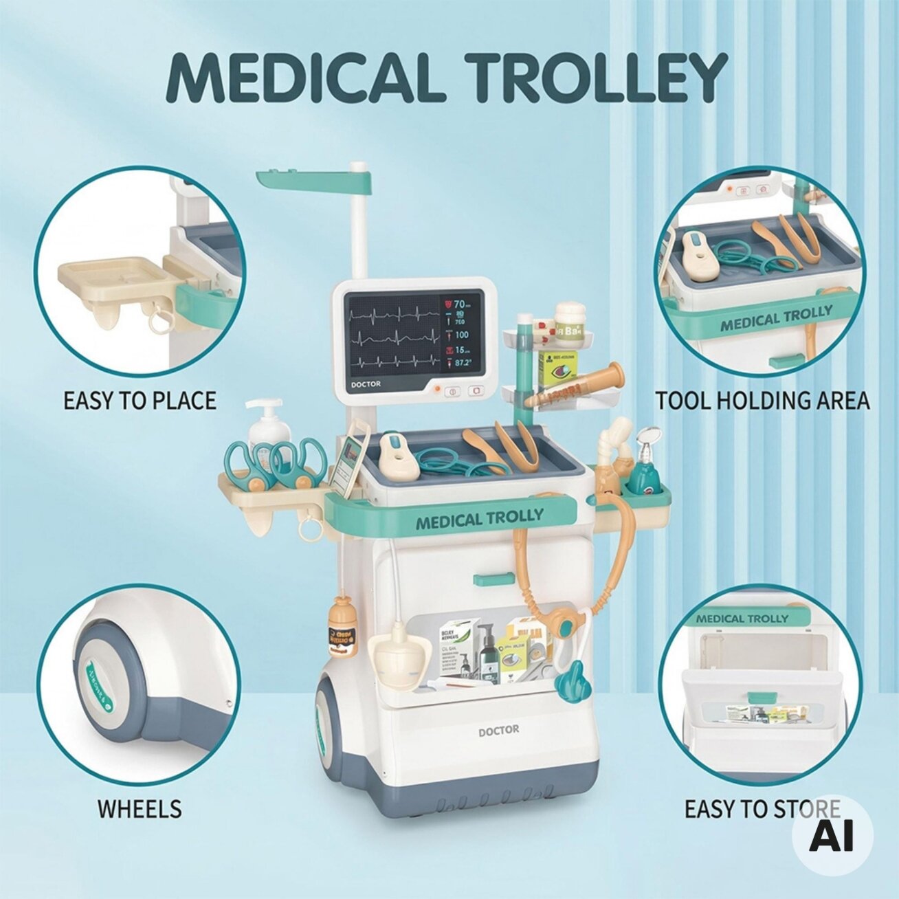 WOOPIE Gydytojo vežimėlis Rinkinys Mažasis daktaras EKG Garsas Šviesa Reguliuojamas 26el 6 WOOPIE Gydytojo vežimėlis Rinkinys Mažasis daktaras EKG Garsas Šviesa Reguliuojamas 26el 6