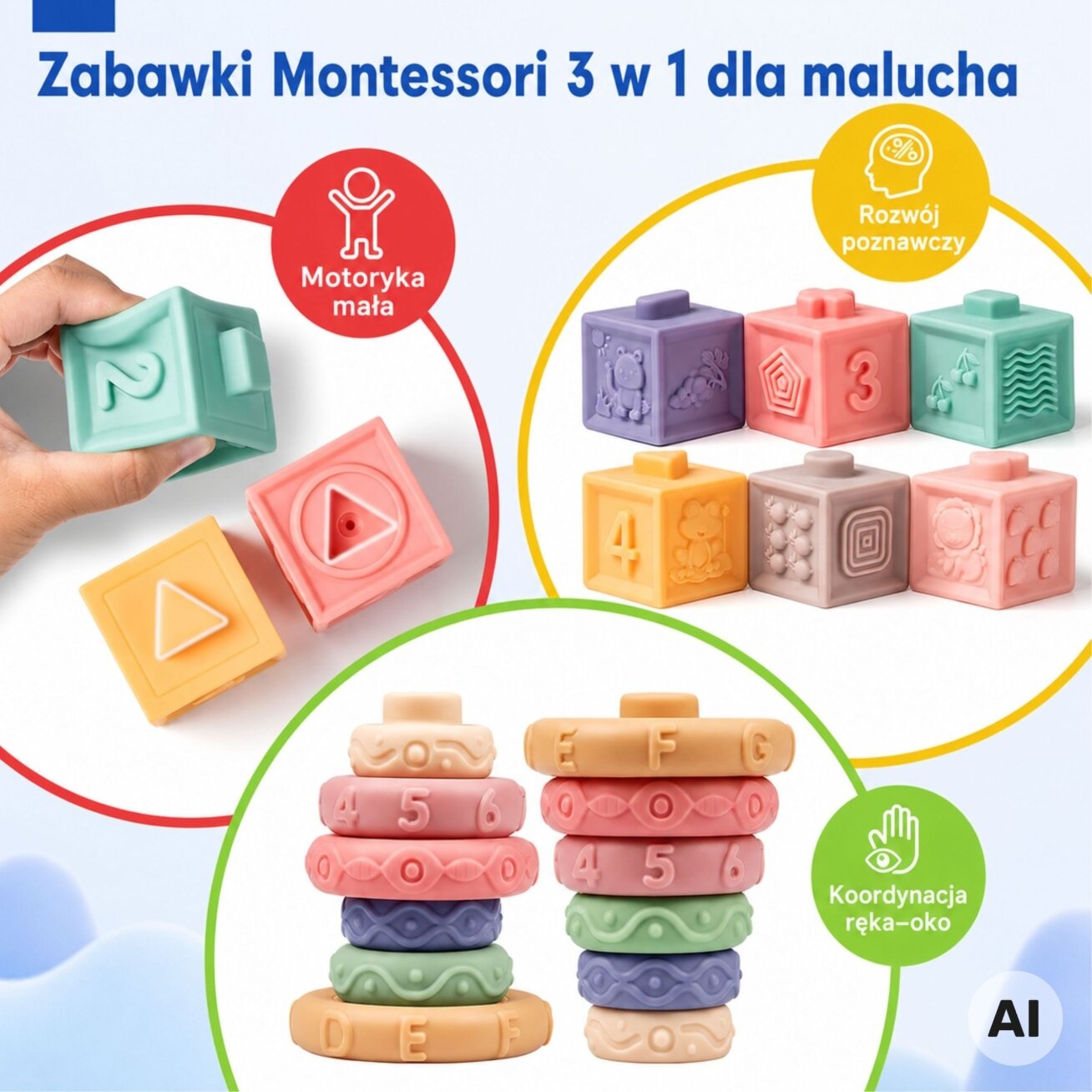 WOOPIE BABY Minkšti sensoriniai kaladėliai-kramtukai 23 el. 6 WOOPIE BABY Minkšti sensoriniai kaladėliai-kramtukai 23 el. 6