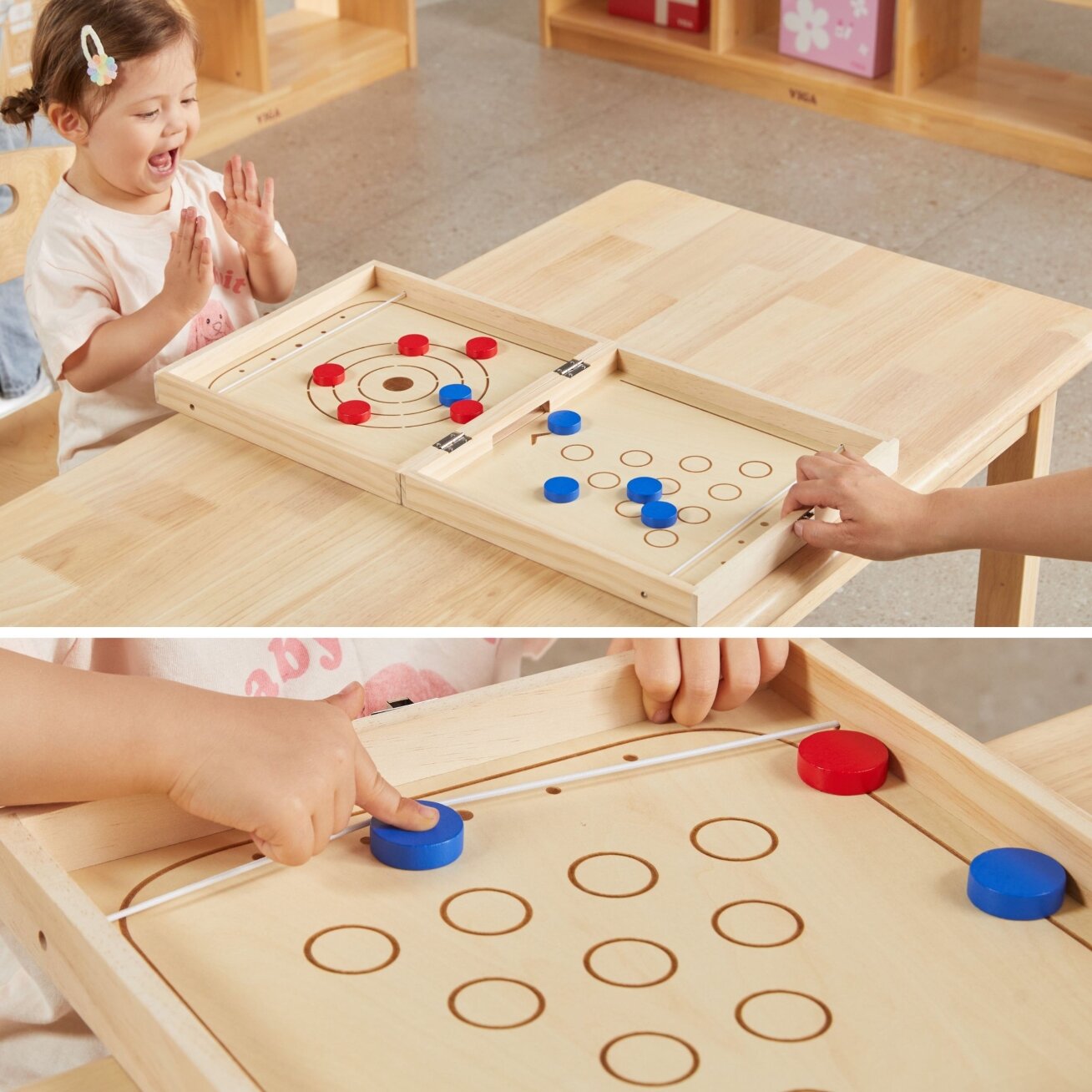VIGA medinis vikrumo žaidimas 4in1 Stalo ledo ritulys Kerlingas Boulingas Ludo 3 VIGA medinis vikrumo žaidimas 4in1 Stalo ledo ritulys Kerlingas Boulingas Ludo 3