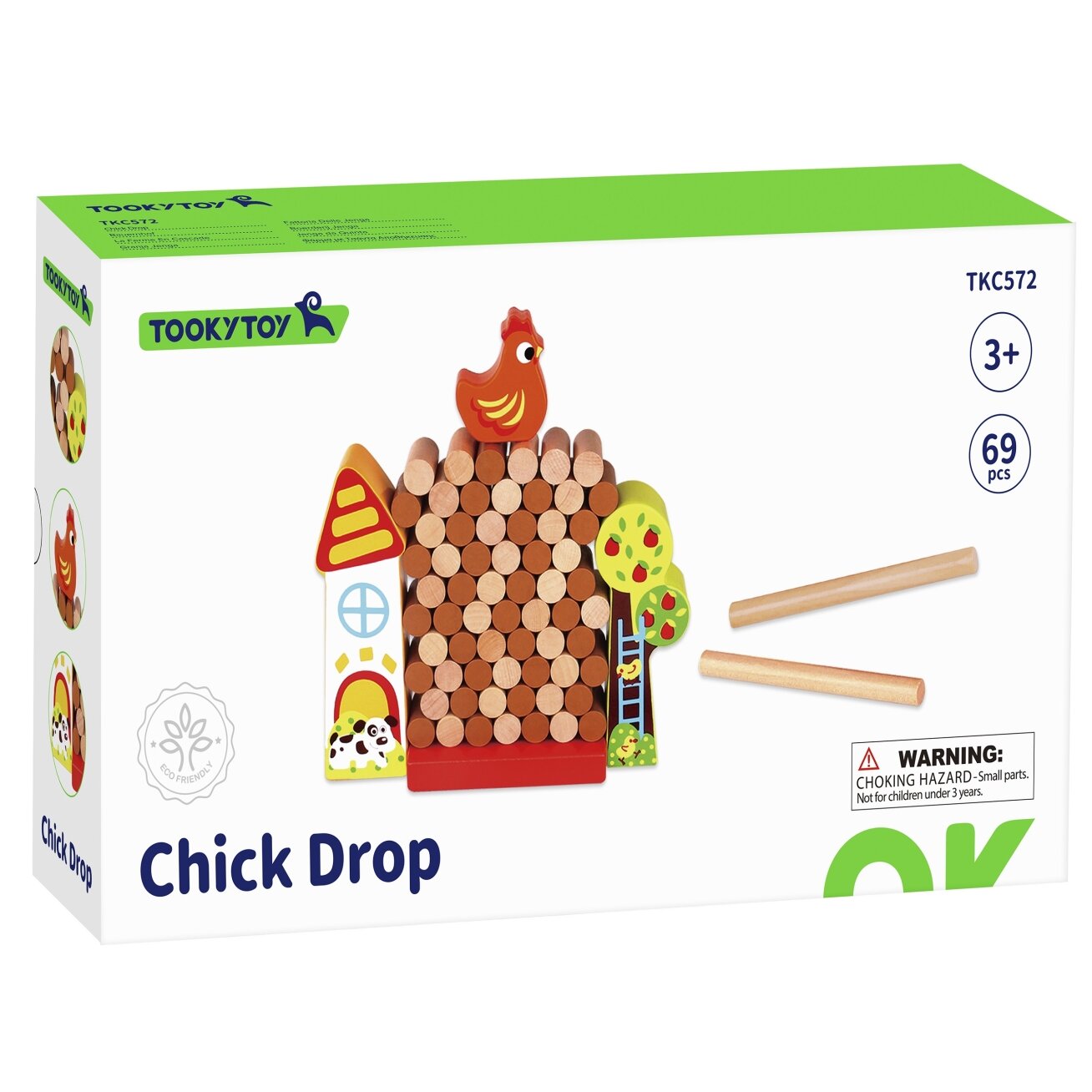 TOOKY TOY Vikrumo žaidimas Krentanti višta Medinis ūkis 12