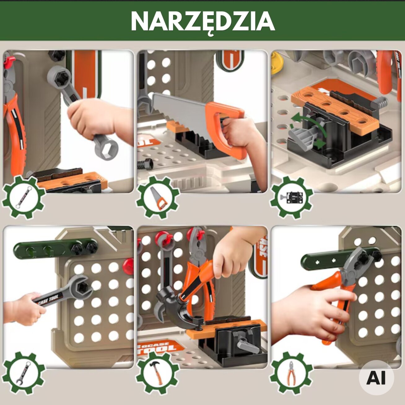 WOOPIE Dirbtuvės 4in1 Mažojo Meistro Rinkinys Akumuliatorinis Gręžtuvas Priedai 90el. 3 WOOPIE Dirbtuvės 4in1 Mažojo Meistro Rinkinys Akumuliatorinis Gręžtuvas Priedai 90el. 3