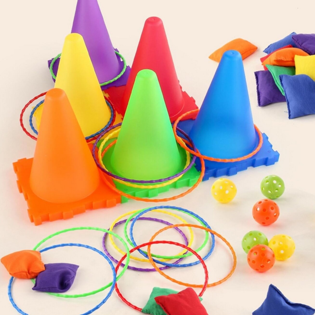 WOOPIE Sodo žaidimų rinkinys 3in1 Taikinių mėtymas kūgeliai žiedai maišeliai 30 el. 8