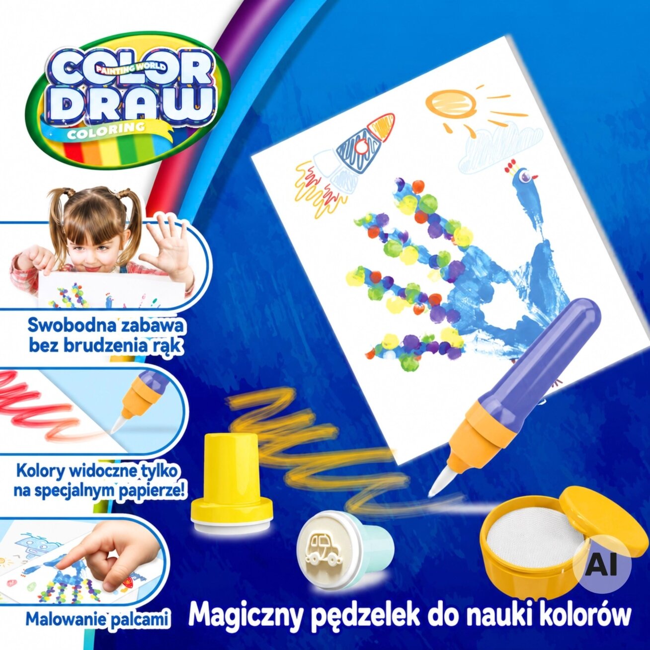 WOOPIE Magiškas teptukas Kūrybinis piešimo rinkinys Antspaudukai vaikams 3+ 4 WOOPIE Magiškas teptukas Kūrybinis piešimo rinkinys Antspaudukai vaikams 3+ 4