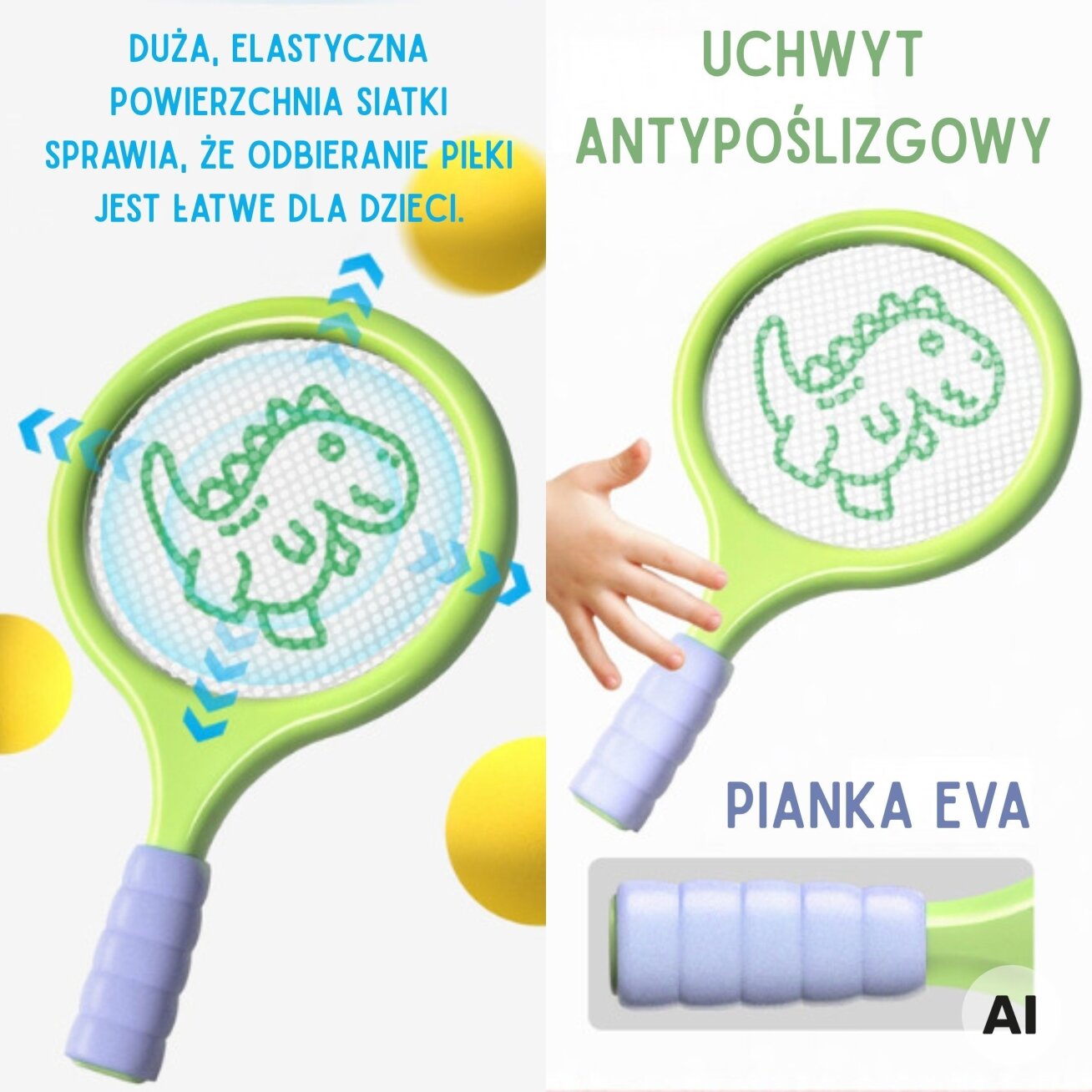 WOOPIE Badmintono ir teniso raketės su putų kamuoliuku ir plunksneliu Dinozauras 2 WOOPIE Badmintono ir teniso raketės su putų kamuoliuku ir plunksneliu Dinozauras 2