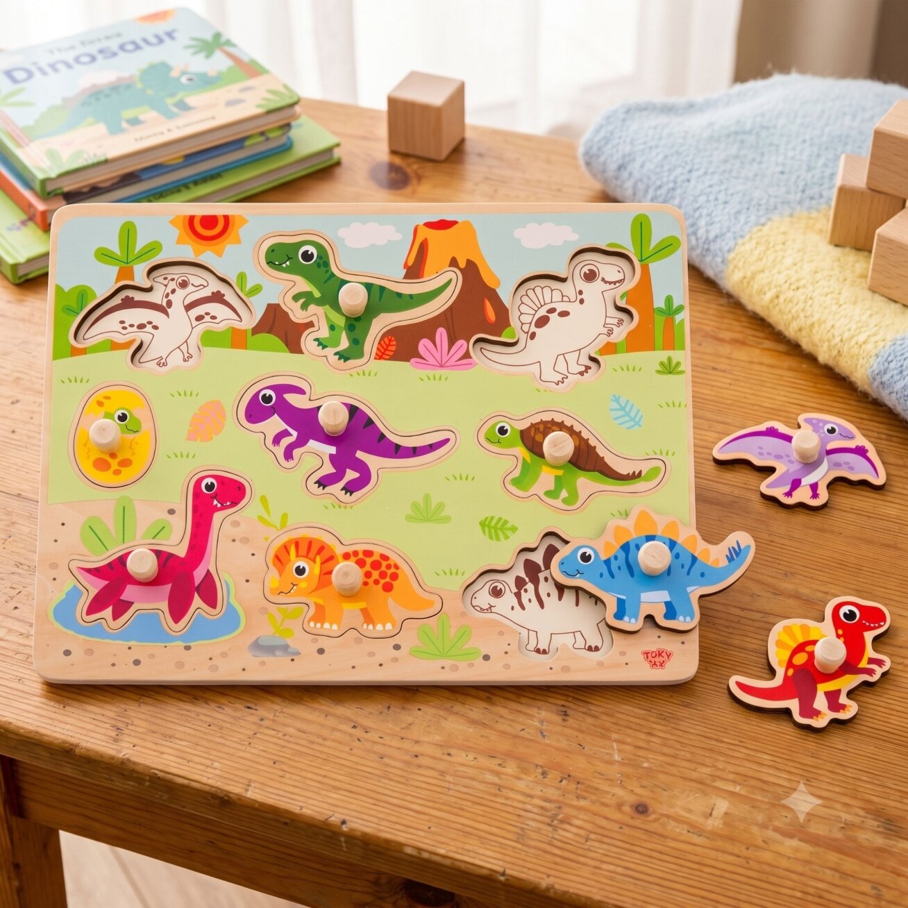 TOOKY TOY Medinės Montessori dėlionės Dėlionė Dinozaurai Formos 2
