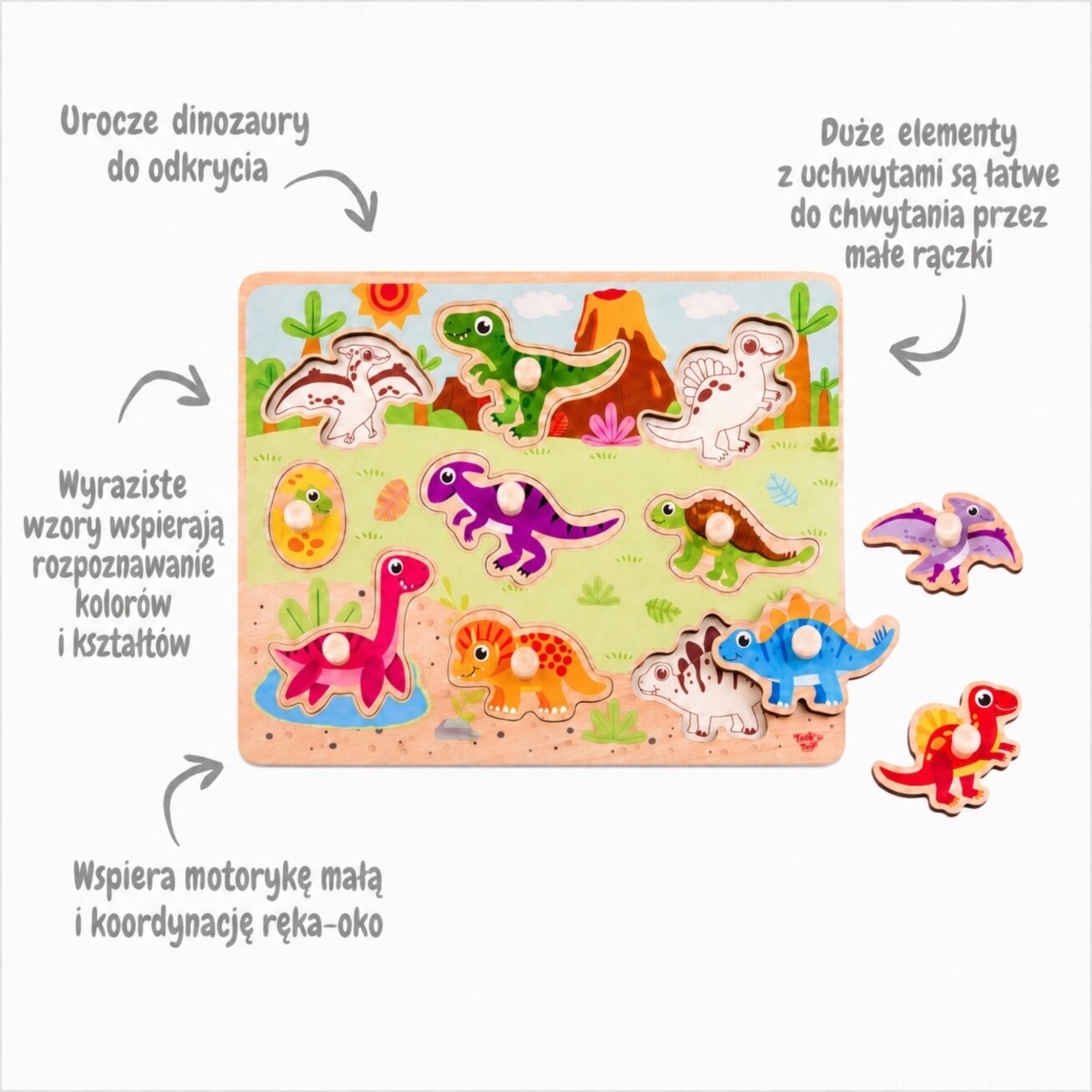 TOOKY TOY Medinės Montessori dėlionės Dėlionė Dinozaurai Formos 3