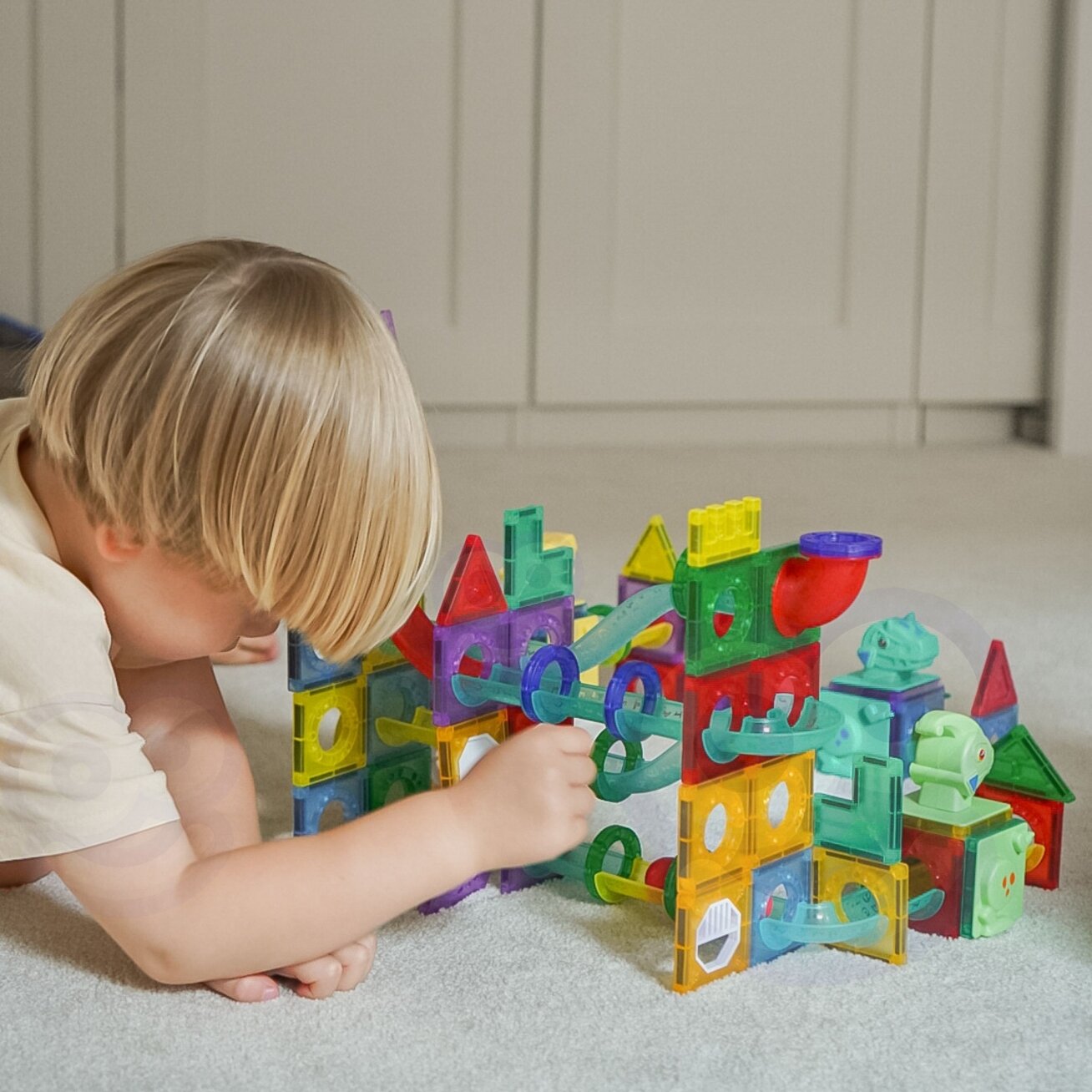 WOOPIE Magnetiniai konstrukciniai 3D kaladėlės edukacinis rinkinys kamuoliukų trasa 170el. 4