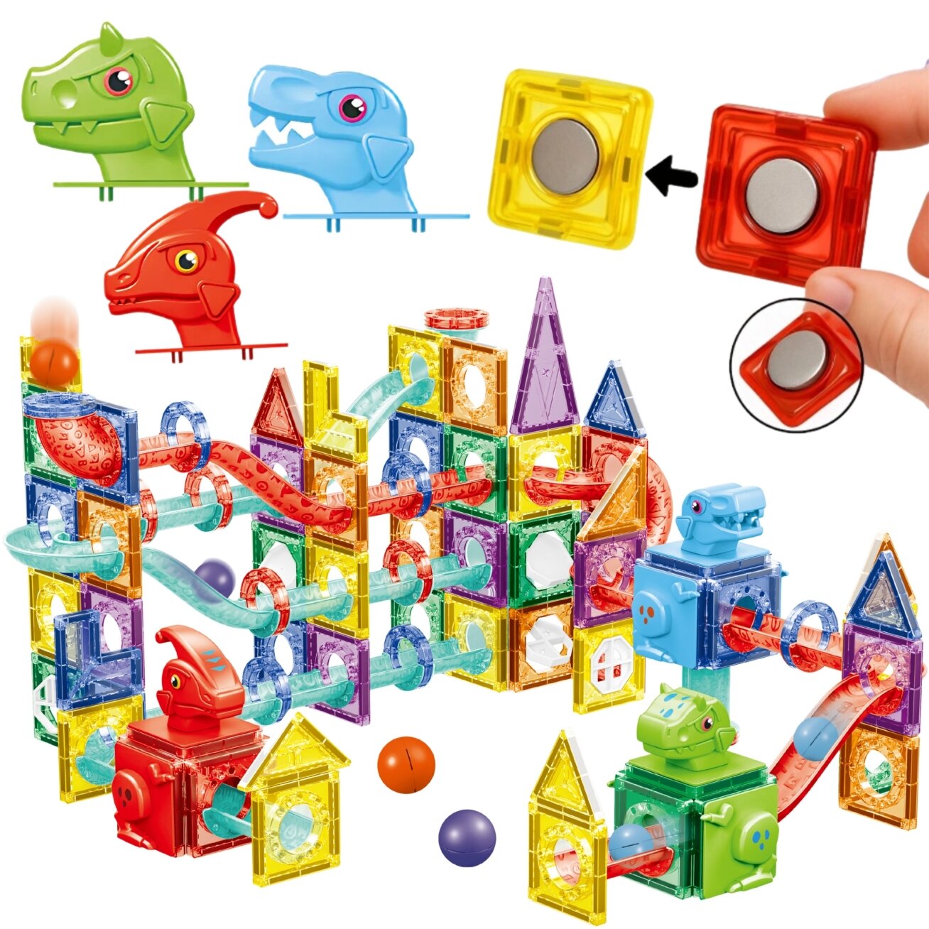 WOOPIE Magnetiniai konstrukciniai 3D kaladėlės edukacinis rinkinys kamuoliukų trasa 170el. 6