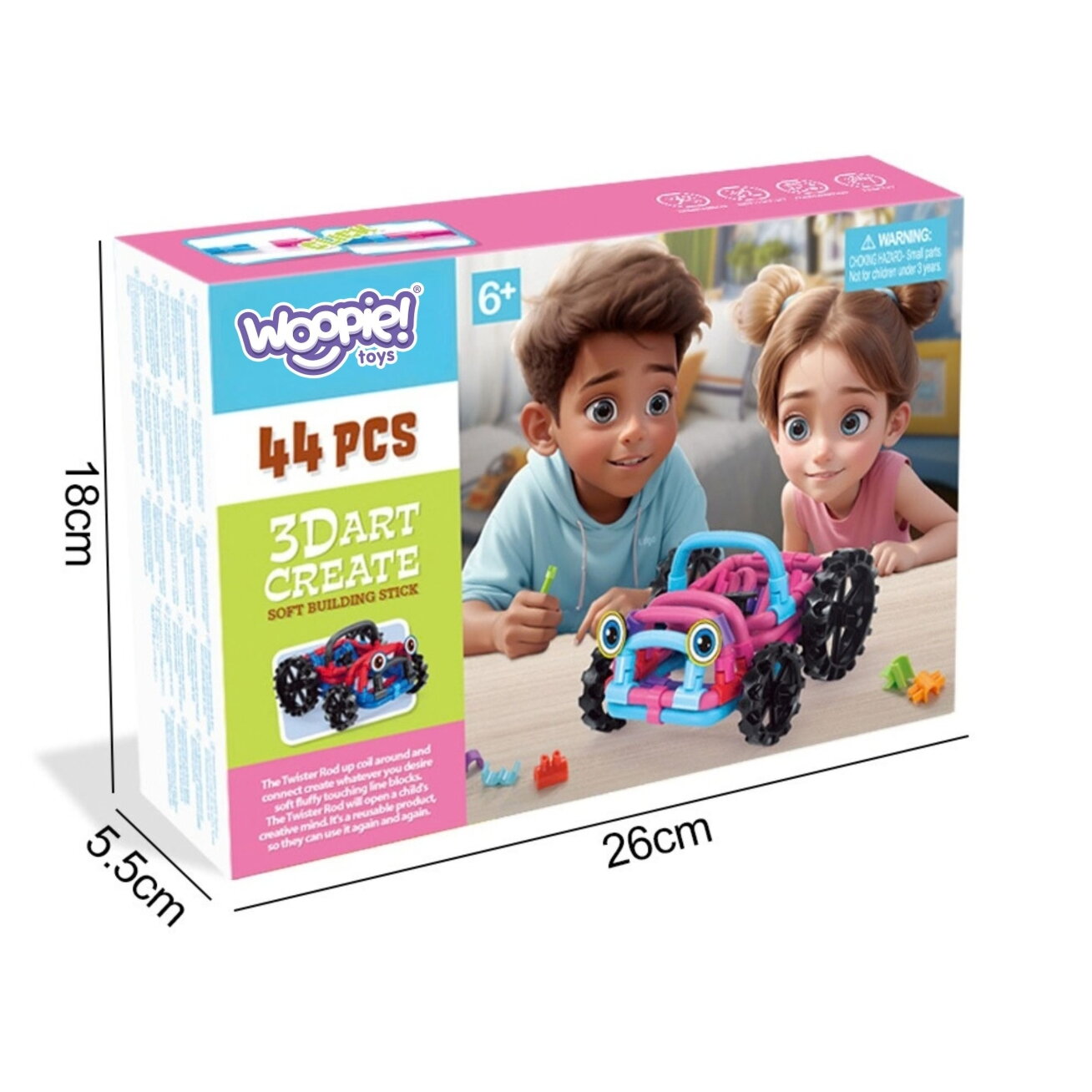 WOOPIE minkštos 3D konstravimo kaladėlės, 44 elementai, rožinis visureigis 7
