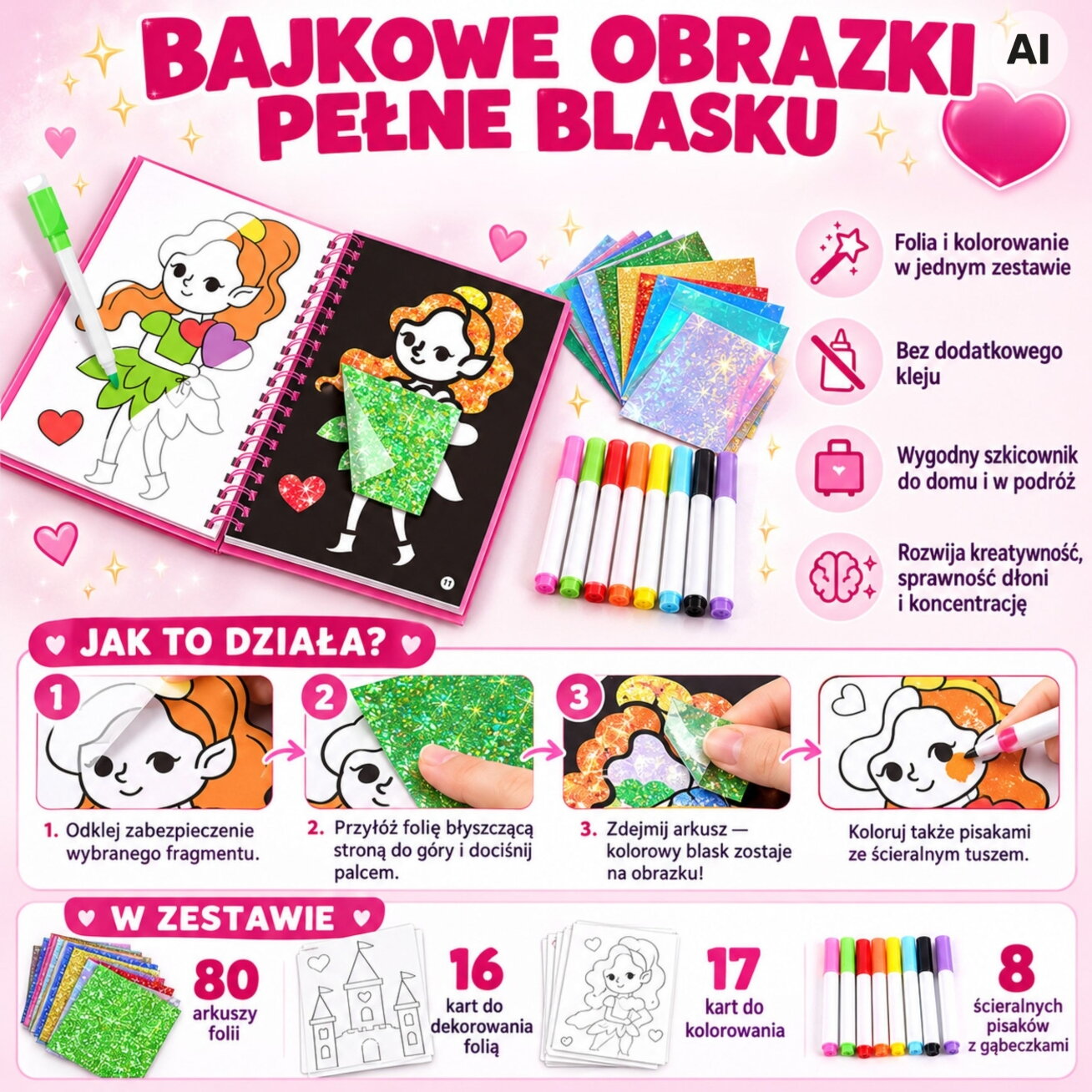 WOOPIE kūrybinis rinkinys – dekoravimas folija ir spalvinimas, princesės, 121 vnt. 2 WOOPIE kūrybinis rinkinys – dekoravimas folija ir spalvinimas, princesės, 121 vnt. 2