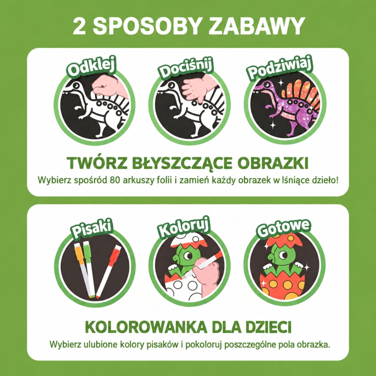 WOOPIE kūrybinis rinkinys – dekoravimas folija ir spalvinimas, dinozauras, 121 vnt. 5