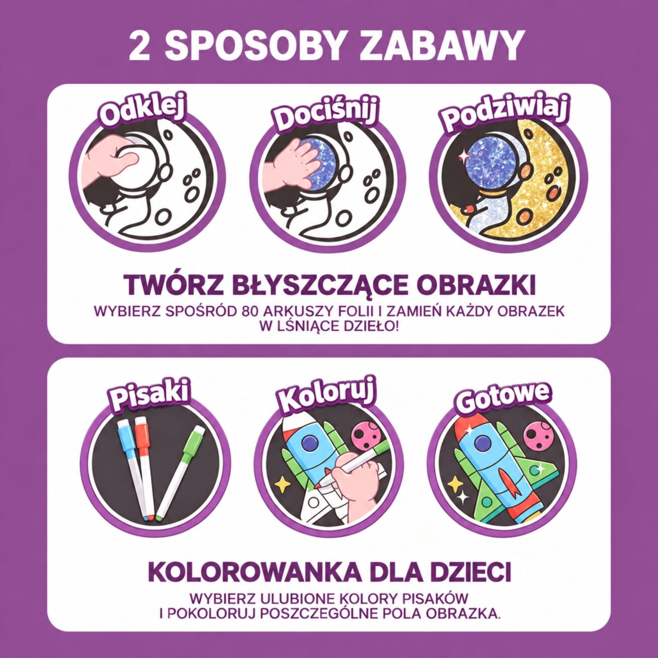 WOOPIE kūrybinis rinkinys „Kosmosas“ – folijos aplikacijos ir spalvinimo knygelė su kosmonautu, 121 vnt. 5 WOOPIE kūrybinis rinkinys „Kosmosas“ – folijos aplikacijos ir spalvinimo knygelė su kosmonautu, 121 vnt. 5