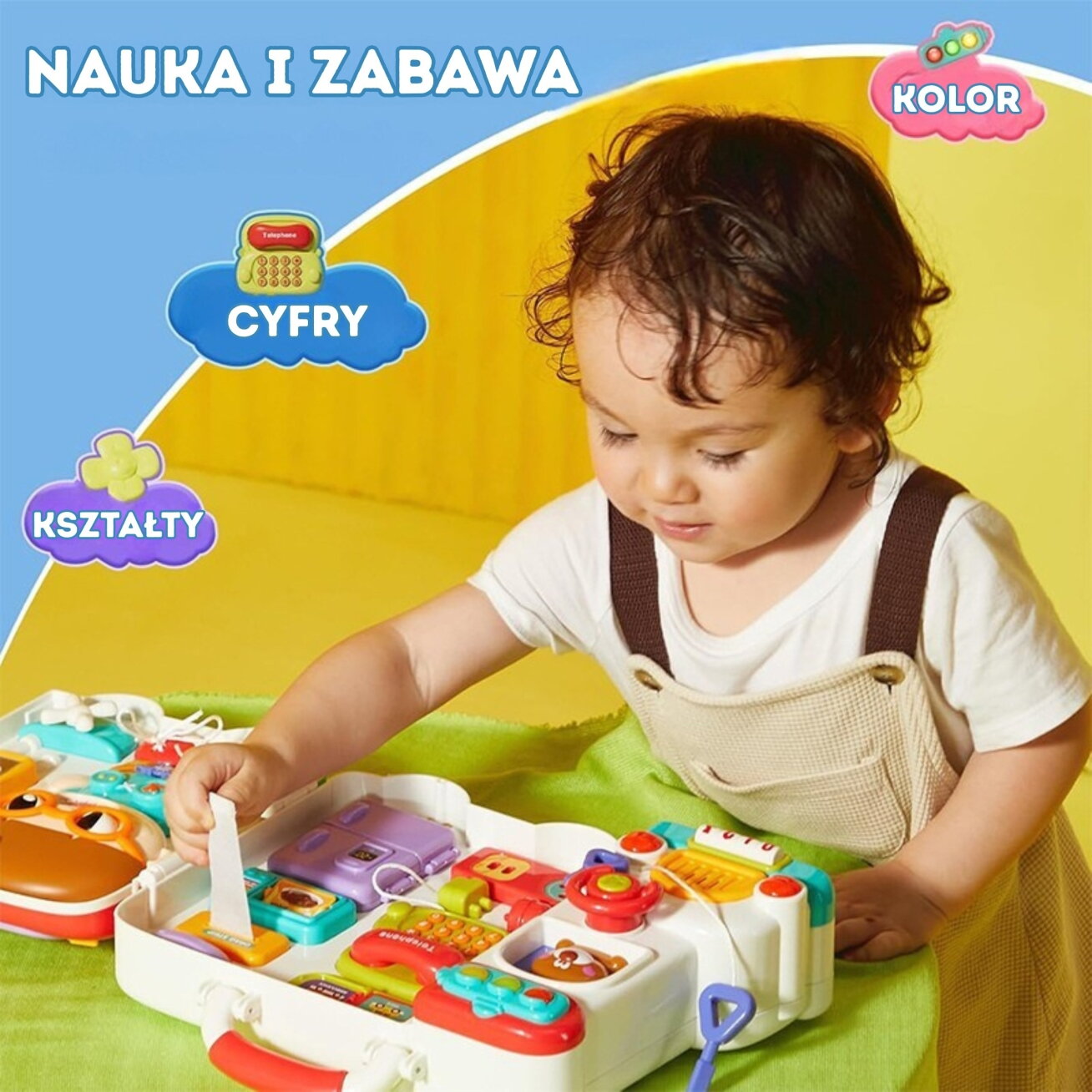 WOOPIE  BABY Interaktyvi veiklų lenta berniukui Busy Car 3w1 sensorinis lagaminėlis 1