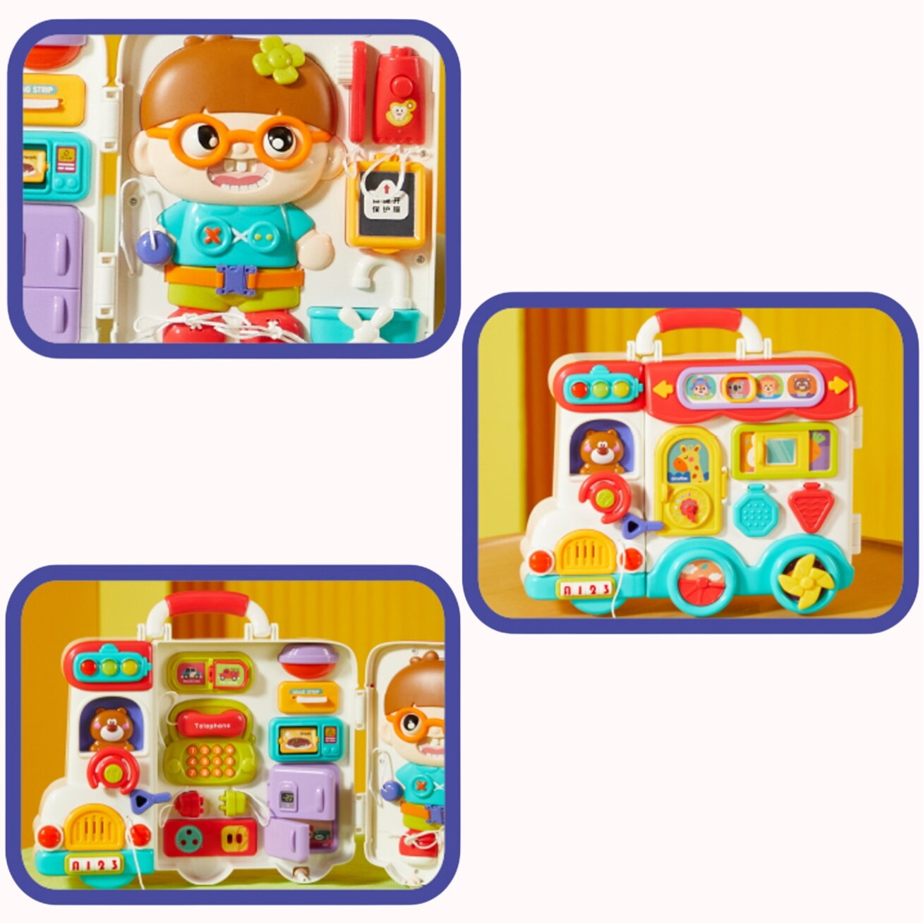 WOOPIE  BABY Interaktyvi veiklų lenta berniukui Busy Car 3w1 sensorinis lagaminėlis 3