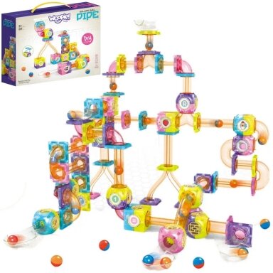 WOOPIE Magnetinės kaladėlės Kamuoliukų trasos rinkinys 89 el.