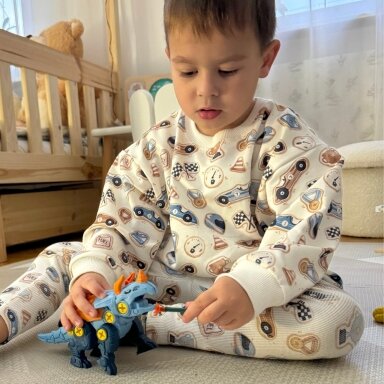 WOOPIE Dinozaurų suveržimo rinkinys 3 vnt. Konstrukcinis rinkinys dėžutėje + gręžtuvas ir atsuktuvas