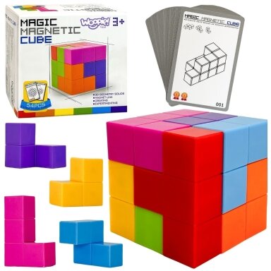 WOOPIE Magnetinių 3D Tetris kaladėlių dėlionė su kortelių rinkiniu
