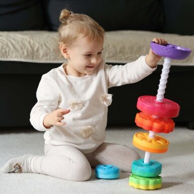 WOOPIE BABY Edukacinė piramidė Sukama bokšto formos Žvėreliai