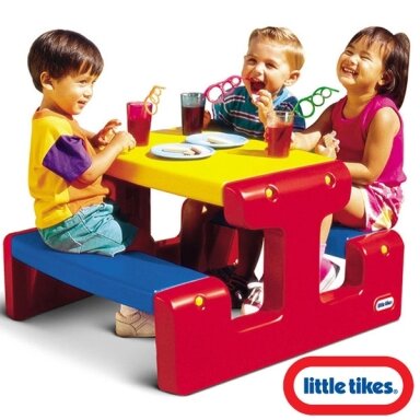 LITTLE TIKES stalas pikniko staliukas raudonai geltonai mėlynas