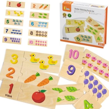 VIGA medinių dėlionių rinkinys „Suderink skaičius“ Montessori