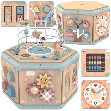 TOOKY TOY Interaktyvus medinis šešiakampis Montessori atidaromas dėžutės tipo žaislas