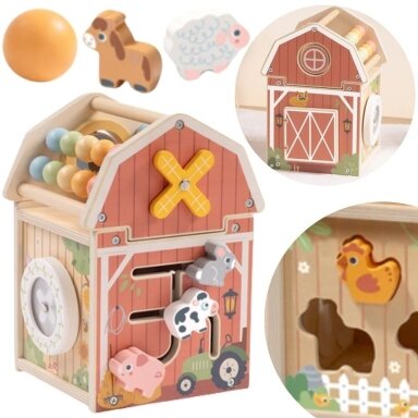 TOOKY TOY Medinė veiklų daržinė – rūšiuoklis, skaitliukas Montessori
