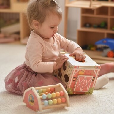 TOOKY TOY Medinė veiklų daržinė – rūšiuoklis, skaitliukas Montessori