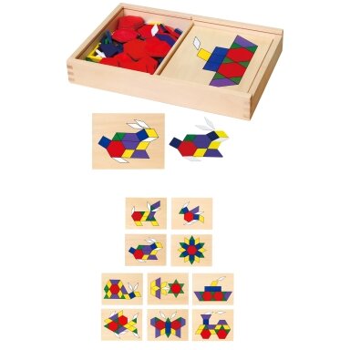 VIGA medinė geometrinė mozaika Dieneso kaladėlės loginė dėlionė Montessori 148 el.