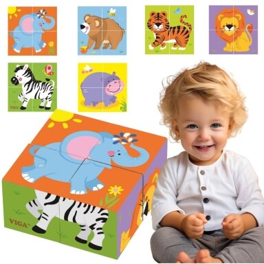 Viga medinė dėlionė Zoo Puzzle 4 kaladėlės