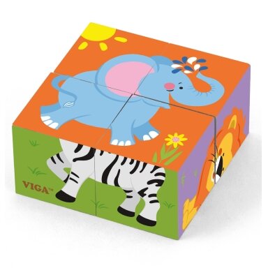 Viga medinė dėlionė Zoo Puzzle 4 kaladėlės