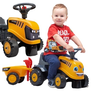 FALK JCB oranžinis traktoriukas su priekaba nuo 1 iki 3 metų