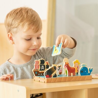 Viga medinė dėlionė Atstumo mokymasis 2in1 Ūkis ir Jūra