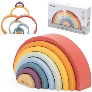 VIGA PolarB Medinis vaivorykštės dėlionė – kūrybinės Montessori kaladėlės