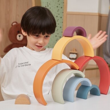 VIGA PolarB Medinis vaivorykštės dėlionė – kūrybinės Montessori kaladėlės
