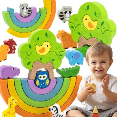 VIGA medinė vaivorykštė – dėlionė, kūrybinės Montessori kaladėlės