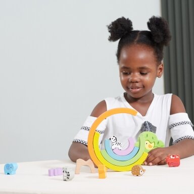 VIGA medinė vaivorykštė – dėlionė, kūrybinės Montessori kaladėlės