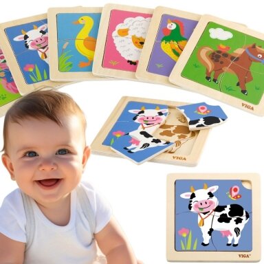 VIGA Patogūs mediniai dėlionės puzzle „Karvutė“
