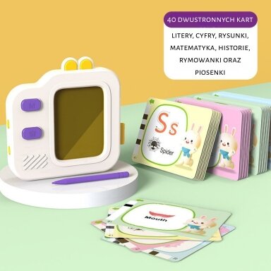 WOOPIE grafinė planšetė LCD znikopis piešimo ir anglų kalbos mokymuisi, kortelių skaitytuvas 120 vnt.
