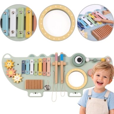 TOOKY TOY Medinė manipuliacinė lenta Krokodilas 3 el.