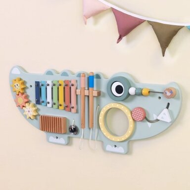 TOOKY TOY Medinė manipuliacinė lenta Krokodilas 3 el.