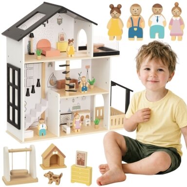 TOOKY TOY Medinė lėlių rezidencija 25 elementai