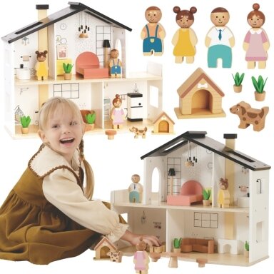 TOOKY TOY Medinis lėlių namelis su priedais ir šeimyna 20 el.