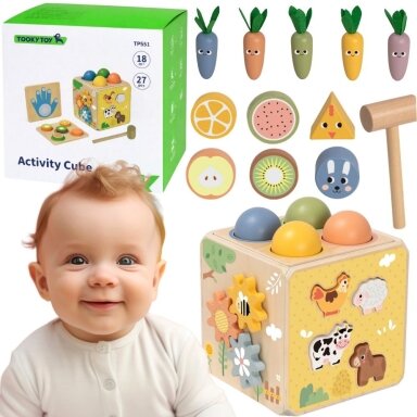 TOOKY TOY Medinė pavasarinė edukacinė kubo formos dėlionė 5in1
