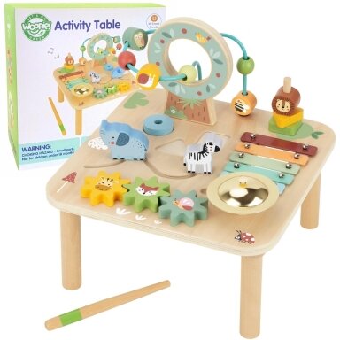 WOOPIE GREEN Medinis edukacinis veiklos staliukas Muzikinis sensorinis labirintas 5in1